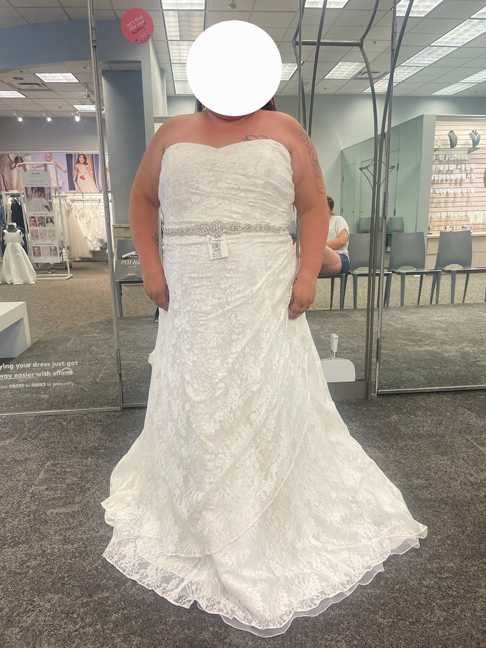 Strapless White Lace Wedding Dress.